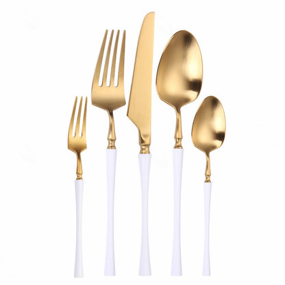 Matte Cutlery Set Gold Forks Spoons Knives Cutlery Set Stainless Steel Gold Steel Cutlery Set Silverware Set with Cake Fork - Amazhona 