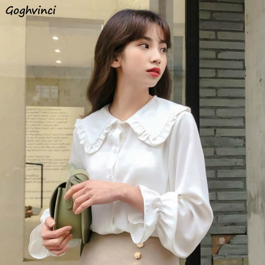 blusas de mujer Shirts Women Solid Simple New Arrival Spring Korean Style Chic Trendy Casual Blouses Elegant Vintage Womens Streetwear All-match - Amazhona 