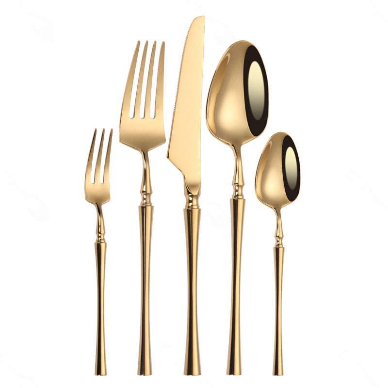 Matte Cutlery Set Gold Forks Spoons Knives Cutlery Set Stainless Steel Gold Steel Cutlery Set Silverware Set with Cake Fork - Amazhona 