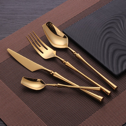 Cutlery Set Matte Gold Cutlery Set Stainless Steel Dinnerwar Steel Gold Forks Spoons Knives Steel Cutlery Set Silverware Set - Amazhona 