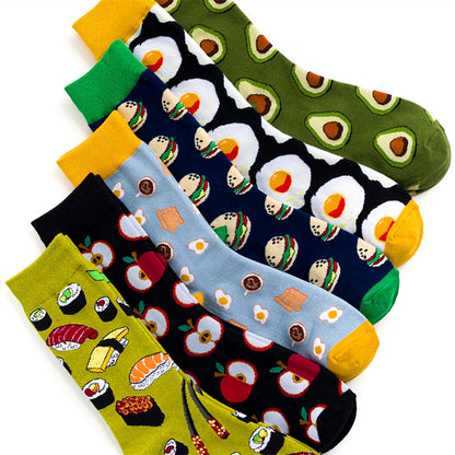 Funny Men Women Fashion Harajuku Fruit Socks Lovely Art With Avocado Sushi Food Animal Dog Happy Socks - Amazhona 