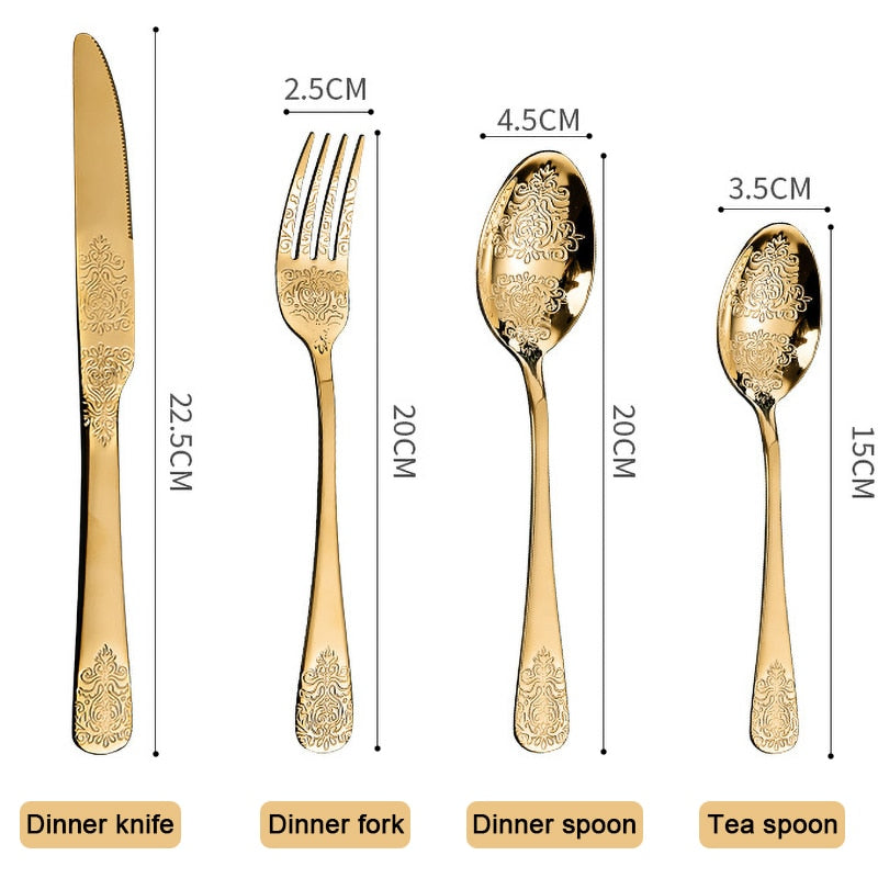 Gold Cutlery Set Stainless Steel Fork Spoons Knife Tableware Kit Luxury Flatware Set Dinnerware For Home Kitchen Restaurant - Amazhona 