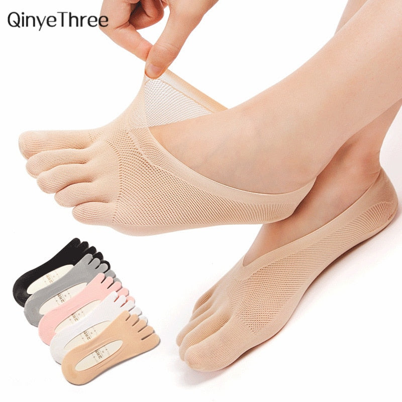 Women Summer Five-Finger Socks Ultrathin Funny Toe Invisible Sokken With Silicone Anti-Skid Breathable Anti-Friction Dropship - Amazhona 