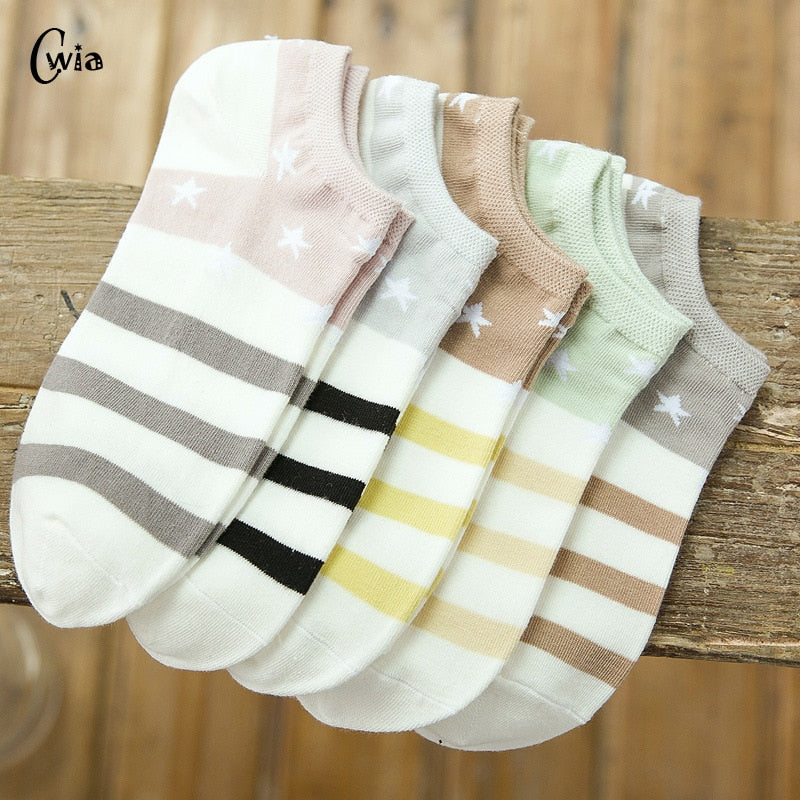 Cotton Boat Socks Woman Stars Stripe Socks ankle low female invisible color girl boy slipper casual hosiery  1pair=2pcs ws106 - Amazhona 