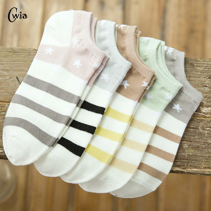 Cotton Boat Socks Woman Stars Stripe Socks ankle low female invisible color girl boy slipper casual hosiery  1pair=2pcs ws106 - Amazhona 