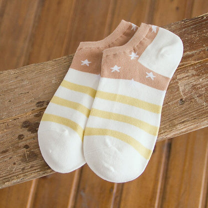 Cotton Boat Socks Woman Stars Stripe Socks ankle low female invisible color girl boy slipper casual hosiery  1pair=2pcs ws106 - Amazhona 