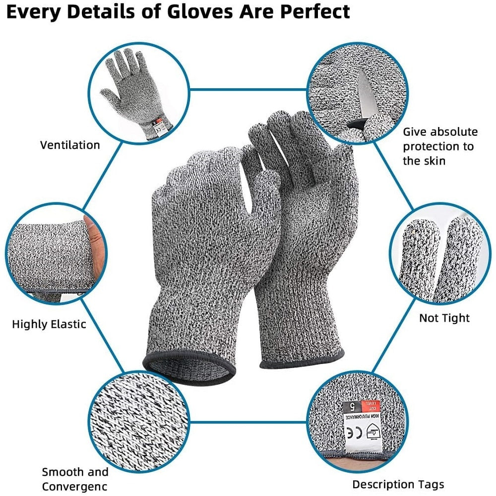 HPPE Level 5 Safety Anti Cut Gloves High-strength Industry Kitchen Gardening Anti-Scratch Anti-cut Glass Cutting Multi-Purpose - Amazhona 