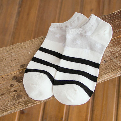 Cotton Boat Socks Woman Stars Stripe Socks ankle low female invisible color girl boy slipper casual hosiery  1pair=2pcs ws106 - Amazhona 