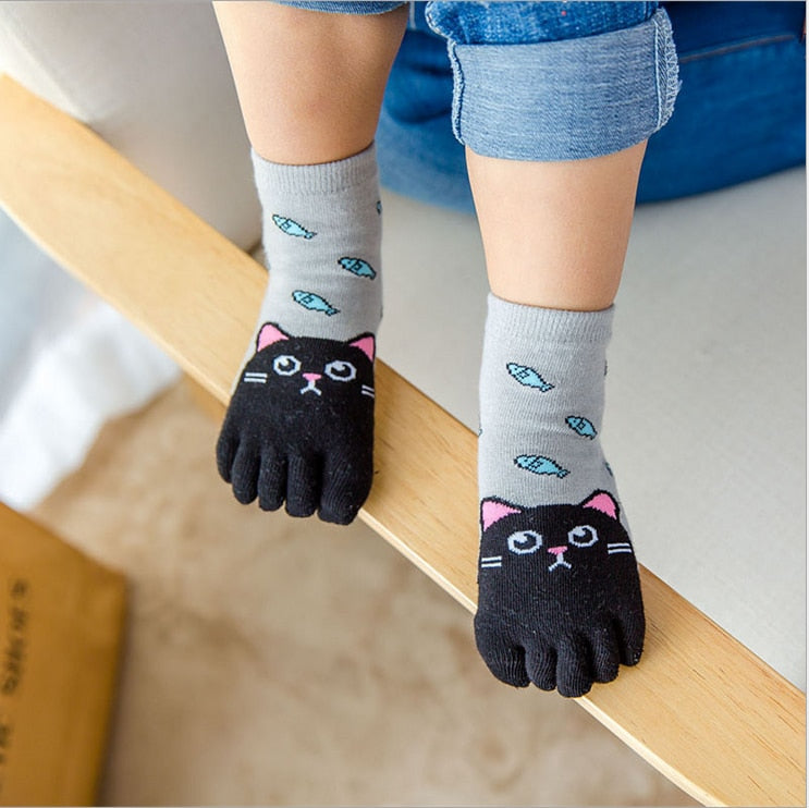 Kids Cute Comfortable High Qualtiy Hot Sale Five Fingers Socks Cotton Fashion Non Slip Pilates Cute Animal Toe Socks - Amazhona 