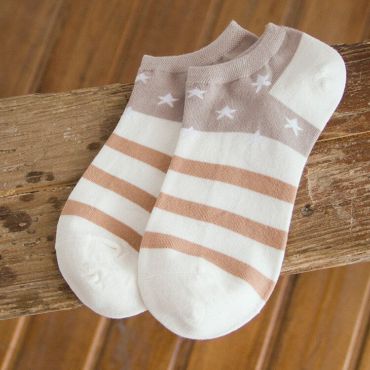 Cotton Boat Socks Woman Stars Stripe Socks ankle low female invisible color girl boy slipper casual hosiery  1pair=2pcs ws106 - Amazhona 