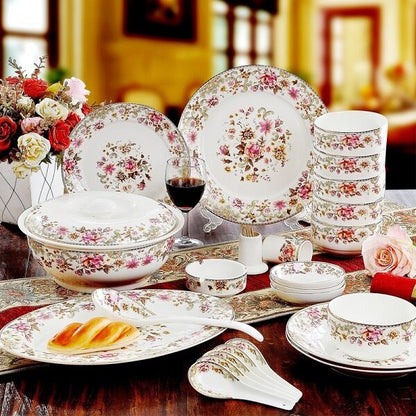 Jingdezhen 56pieces skull porcelain tableware set dishes high - end dishes set home Chinese wedding gift box - Amazhona 