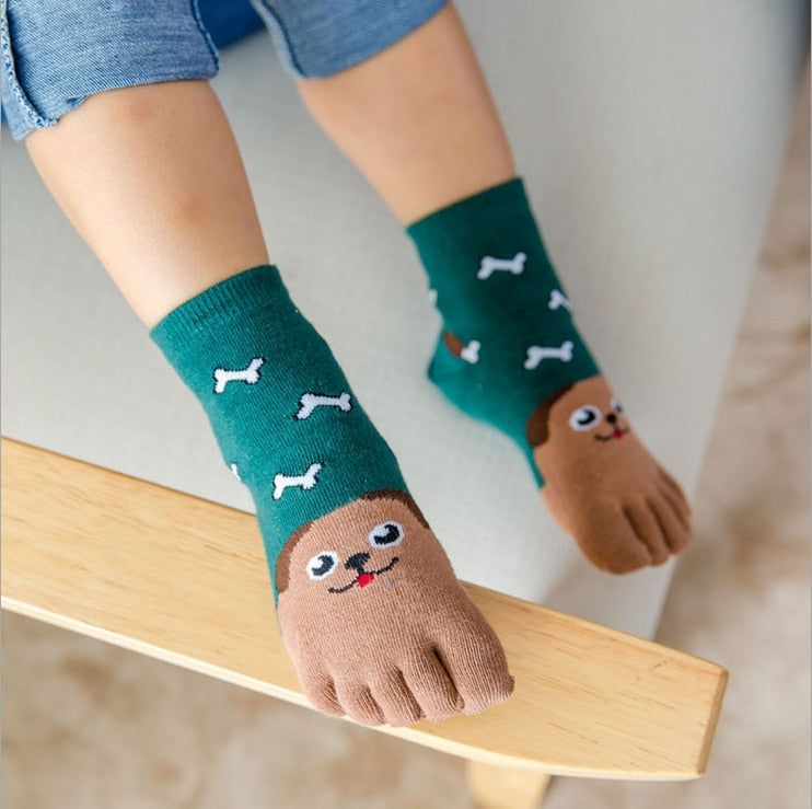 Kids Cute Comfortable High Qualtiy Hot Sale Five Fingers Socks Cotton Fashion Non Slip Pilates Cute Animal Toe Socks - Amazhona 