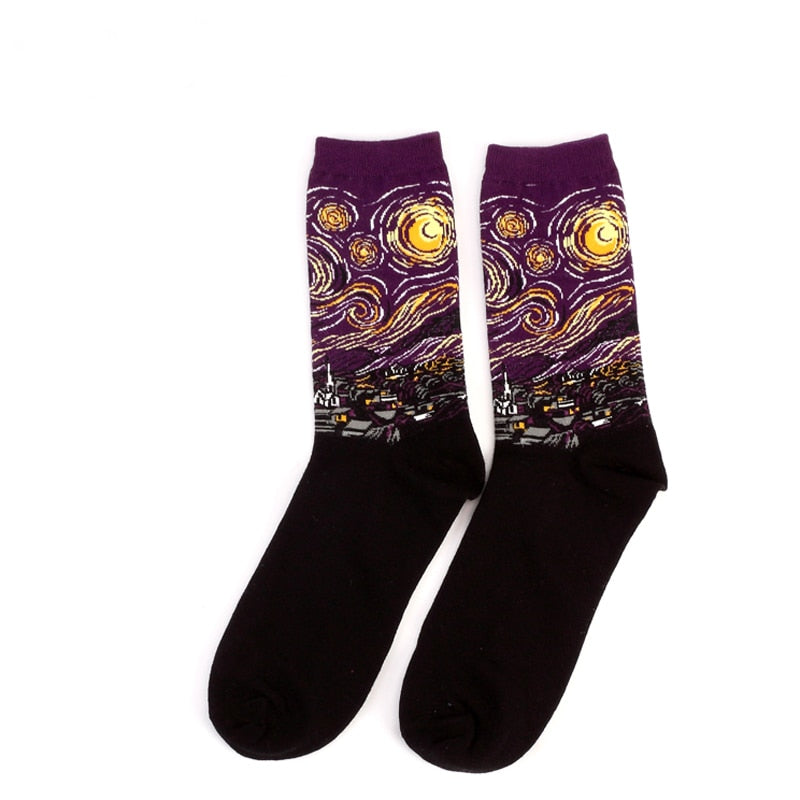 Hot Dropshipping Autumn winter Retro Women New Art Van Gogh Mural World Famous Oil Painting Series Men Socks Funny Socks - Amazhona 