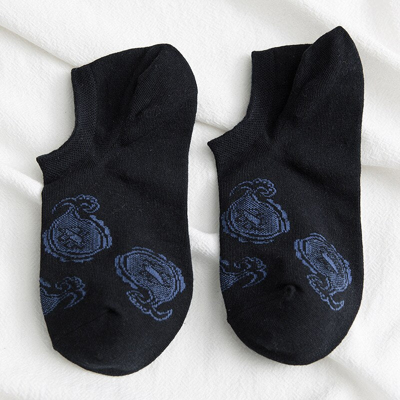 PEONFLY Men Ankle Socks Cotton Male Short Sock Colorful Breathable Big Flower Short Ankle Sock Slippers - Amazhona 