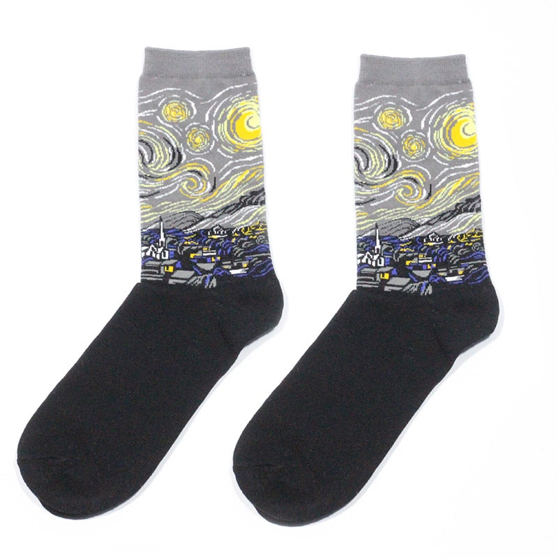 Hot Dropshipping Autumn winter Retro Women New Art Van Gogh Mural World Famous Oil Painting Series Men Socks Funny Socks - Amazhona 