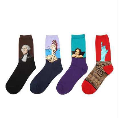 Hot Dropshipping Autumn winter Retro Women New Art Van Gogh Mural World Famous Oil Painting Series Men Socks Funny Socks - Amazhona 