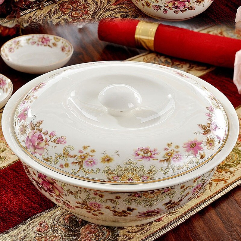 Jingdezhen 56pieces skull porcelain tableware set dishes high - end dishes set home Chinese wedding gift box - Amazhona 