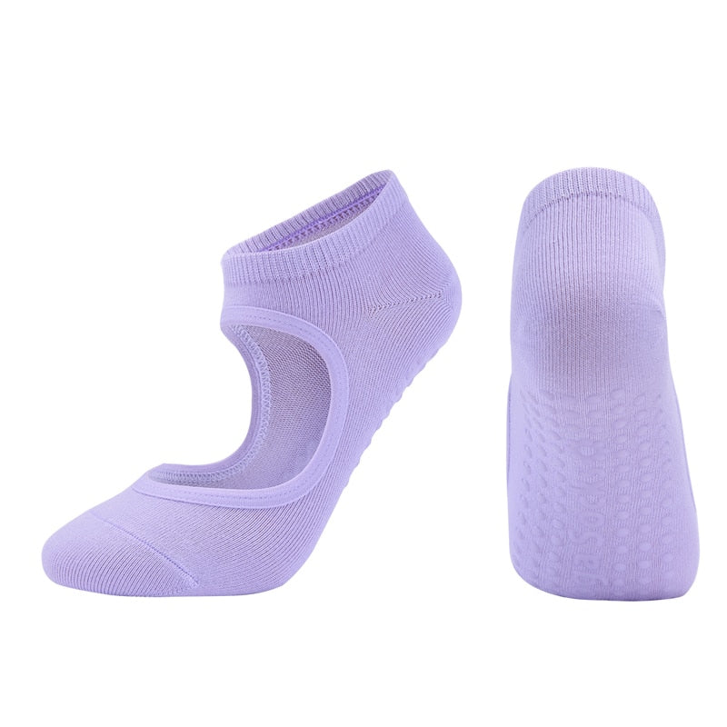 Women High Quality Pilates Socks Anti-Slip Breathable Backless Yoga Socks Ankle Ladies Ballet Dance Sports Socks for Fitness Gym - Amazhona 