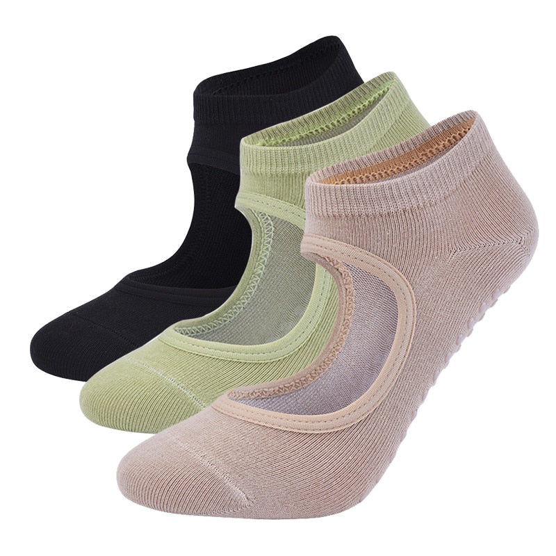 Women High Quality Pilates Socks Anti-Slip Breathable Backless Yoga Socks Ankle Ladies Ballet Dance Sports Socks for Fitness Gym - Amazhona 