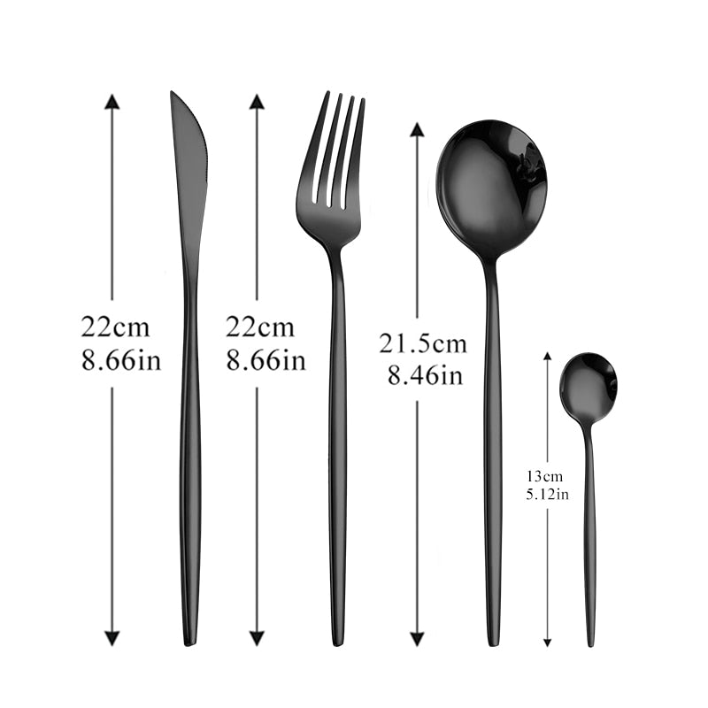 Black Silver Fork Spoon Knife Stainless Steel Cutlery Set Silverware Tableware Chopsticks Dinnerware IceTea Spoon Flatware Set - Amazhona 