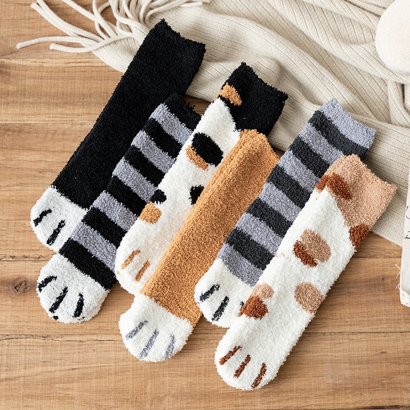 Winter Socks Women Thick Coral fleece Warm Socks Animal Cat Paw Cute Socks Girls Soft Floor Socks - Amazhona 