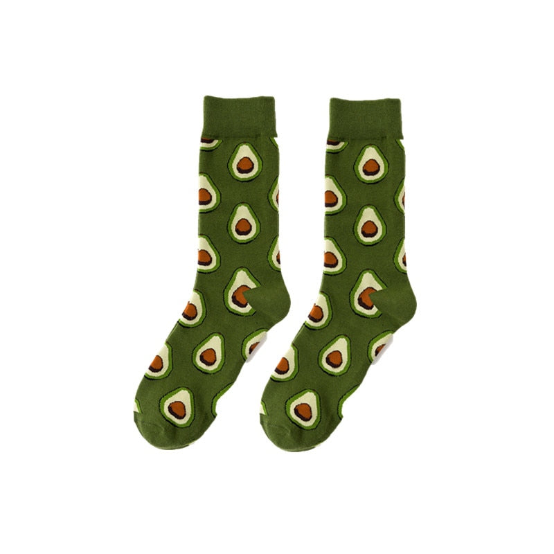 Funny Men Women Fashion Harajuku Fruit Socks Lovely Art With Avocado Sushi Food Animal Dog Happy Socks - Amazhona 