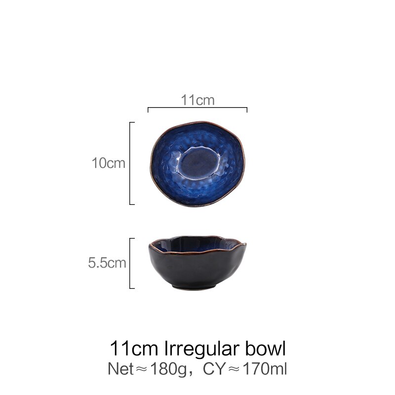 JAGENCN European Porcelain Blue Glaze Dish Bowl Creative Dishes Set Noodle Bowl Irregular Fruit Salad Bowl Irregular Tableware - Amazhona 