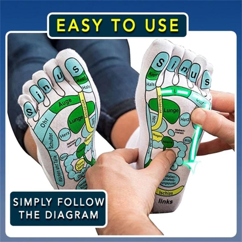 2PCS Foot Massage Foot Point Diagram Acupoint Socks Acupressure Reflexology Socks Yoga Foot Massage Socks With Massage Sticks - Amazhona 