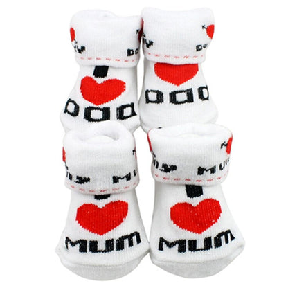 Cute Baby Cotton Socks White I Love Mum/Dad 0-6 Months Newborn Infant Boys Girls Leg Warmers Kids Clothing - Amazhona 