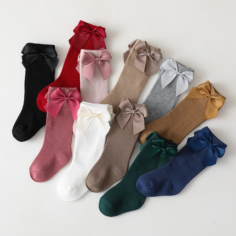 New Brand Baby Toddlers Socks Autumn Winter Children Girls Knee High Long Sock Cotton Big Bow Spanish Style Kids Floor Socks - Amazhona 