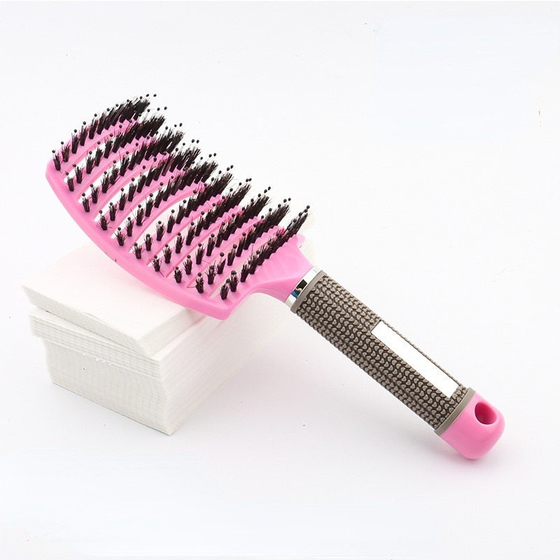 Hair Brush Scalp Massage Comb Hairbrush Bristle&Nylon Women Wet Curly Detangle Hair Brush for Salon Hairdressing Styling Tools - Amazhona 