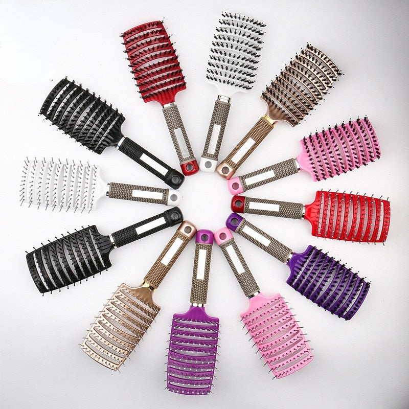 Hair Brush Scalp Massage Comb Hairbrush Bristle&Nylon Women Wet Curly Detangle Hair Brush for Salon Hairdressing Styling Tools - Amazhona 