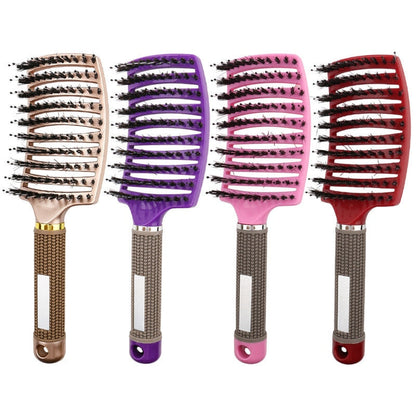 Hair Brush Scalp Massage Comb Hairbrush Bristle&Nylon Women Wet Curly Detangle Hair Brush for Salon Hairdressing Styling Tools - Amazhona 