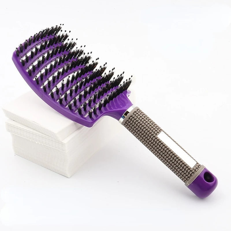 Hair Brush Scalp Massage Comb Hairbrush Bristle&Nylon Women Wet Curly Detangle Hair Brush for Salon Hairdressing Styling Tools - Amazhona 