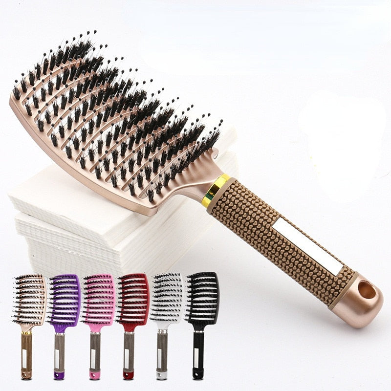 Hair Brush Scalp Massage Comb Hairbrush Bristle&Nylon Women Wet Curly Detangle Hair Brush for Salon Hairdressing Styling Tools - Amazhona 