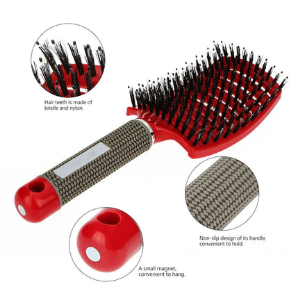 Hair Brush Scalp Massage Comb Hairbrush Bristle&Nylon Women Wet Curly Detangle Hair Brush for Salon Hairdressing Styling Tools - Amazhona 