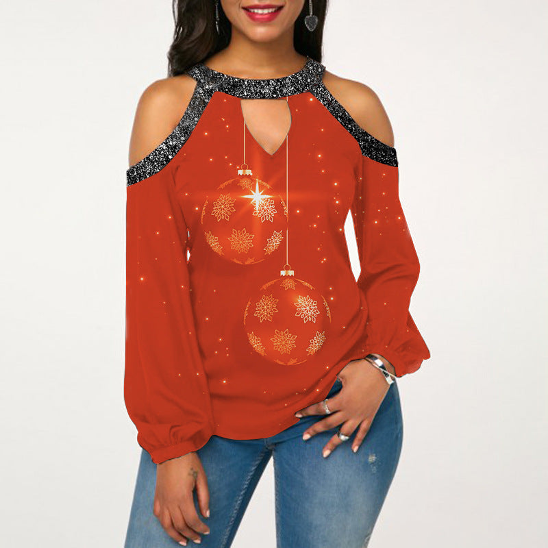 Halter Button Long Sleeve Hollow Women's T-Shirt - Amazhona 