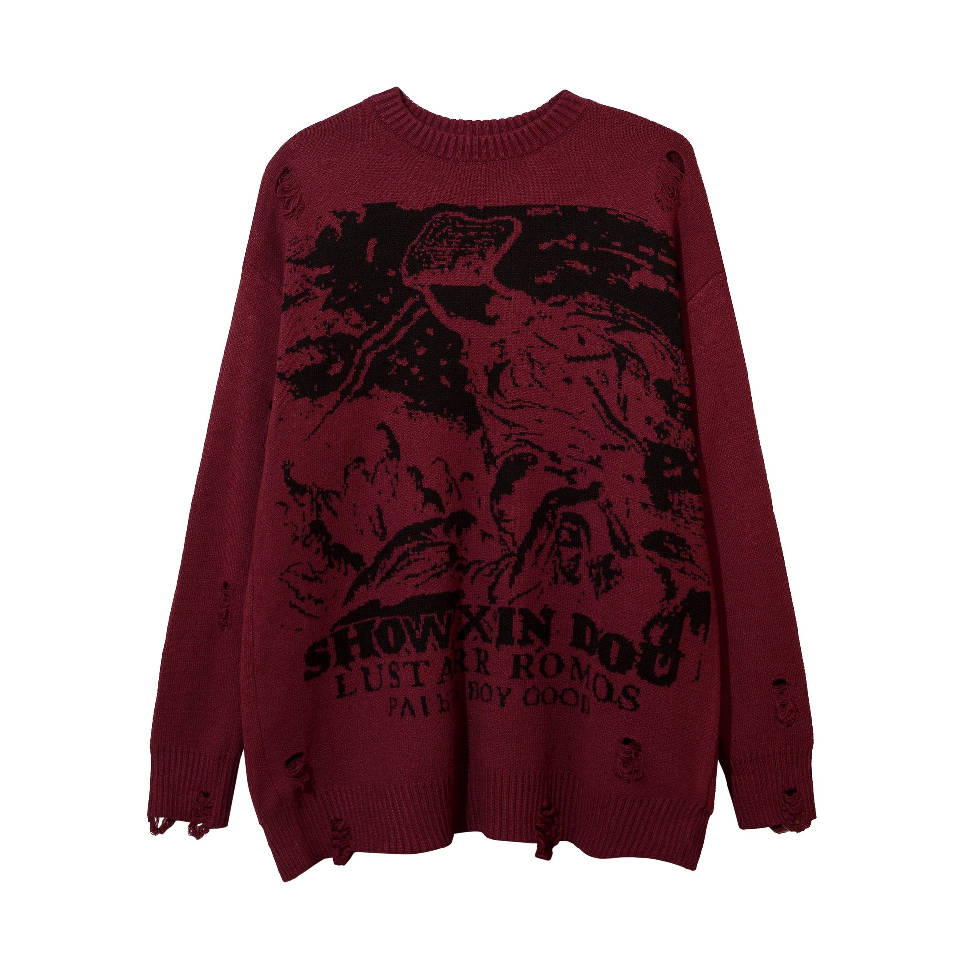 Harajuku Priest Salvation Printed Knitwears Women Streetwear Hip Hop Destroyed Hole Ripped Pullovers Jumper Oversized Men - Amazhona 