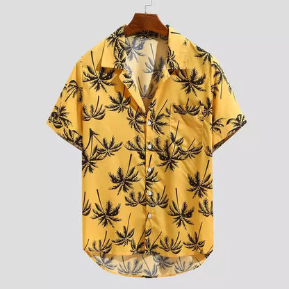 Hawaiian Holiday Print Button Casual Short Sleeve Shirt - Amazhona 