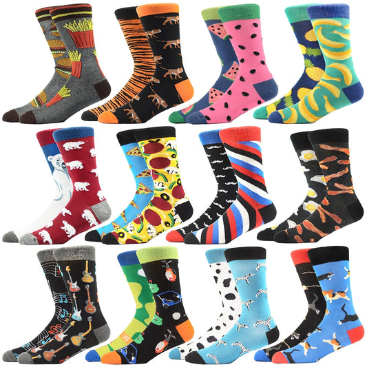 High Quality Combed Cotton Socks Food Pattern Long Tube Funny Happy Men Socks Colorful Novelty Skateboard Crew Casual Crazy Sock - Amazhona 