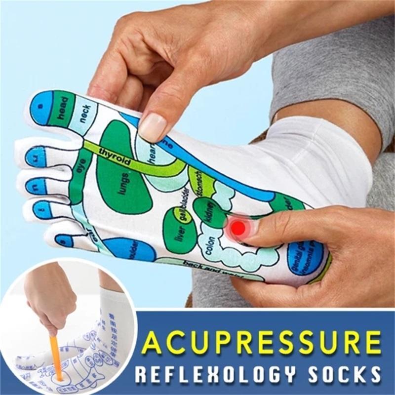 2PCS Foot Massage Foot Point Diagram Acupoint Socks Acupressure Reflexology Socks Yoga Foot Massage Socks With Massage Sticks - Amazhona 