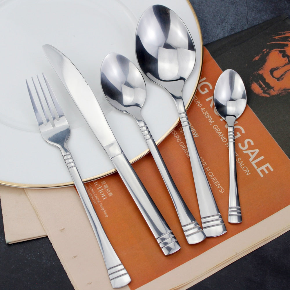 Recommended Classic Dinnerware Cutlery 5 in 1 Set Mirror Stainless Steel Elegant Silverware Kitchen Utensils For Home Restaurant - Amazhona 