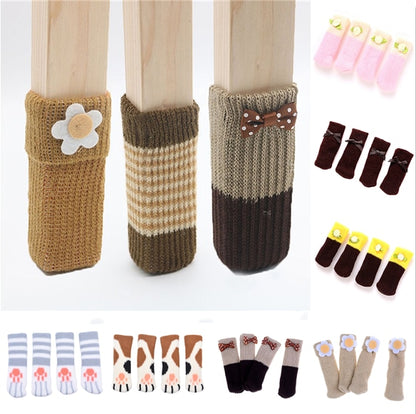 New 4pc Chair Leg Sock Furniture Feet Sleeve Cover Cat Scratching Cloth Floor Protection Knitting Wool Socks Anti-slip Table Leg - Amazhona 