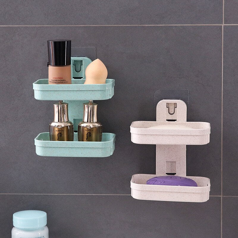 Soap Dishes Box Wall Zeep Houder Shower Soap Tray Holder for Bathroom Double layer Storage Basket Soap rack Shelf Kitchen Tools - Amazhona 