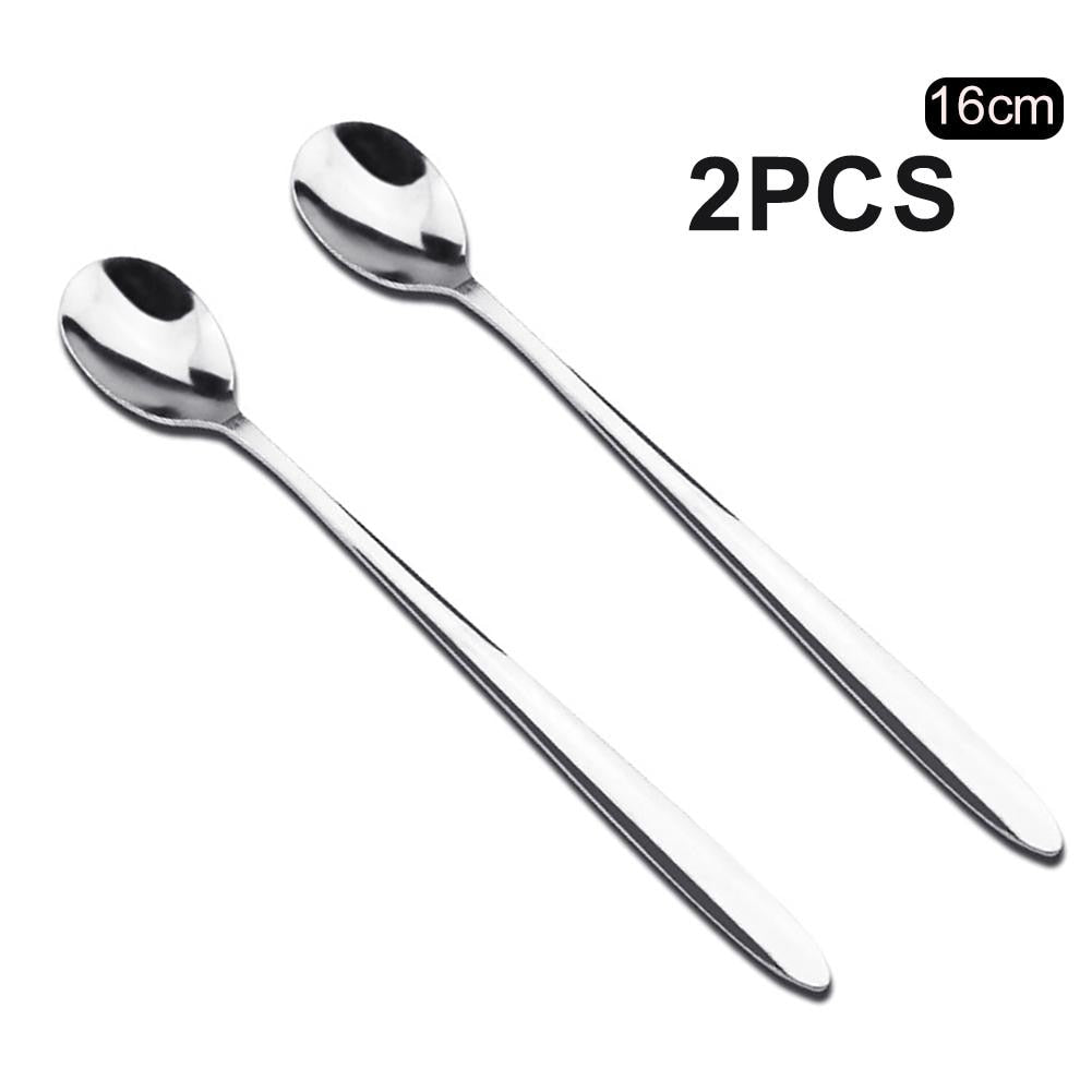 2Pcs Long Handle Stainless Steel Tea Coffee Spoons Ice Cream Scoop Cutlery Set 2020 - Amazhona 