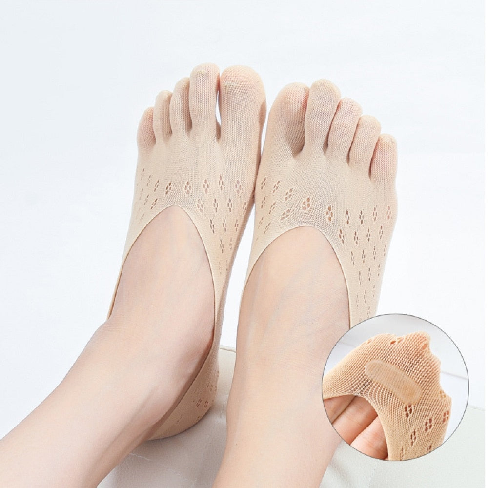 Fashion Summer Thin Toe Sock Slippers Women Lady invisible Silicone Anti-skid Five Finger Socks - Amazhona 