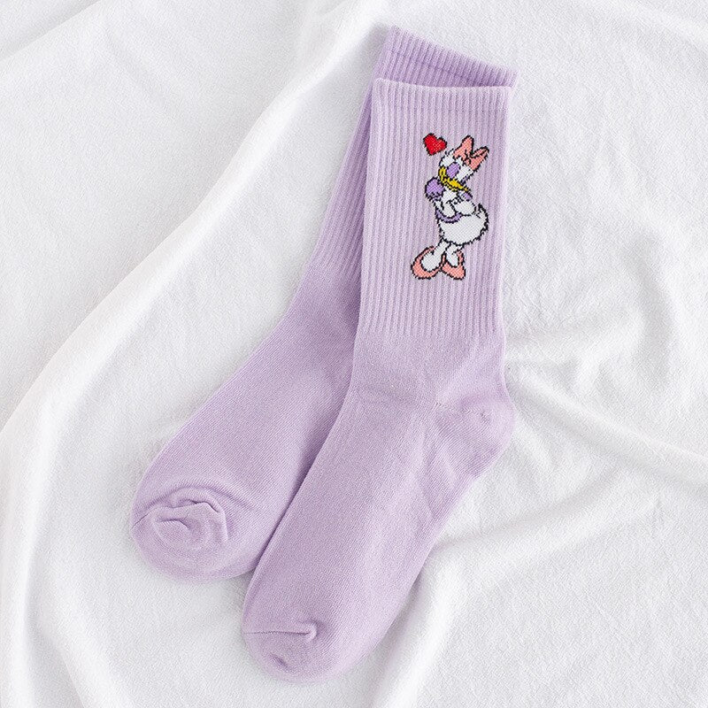 Disney Korea cartoon sweet and cute solid color Mickey Minnie Dais Donald Duck cotton sweat-absorbent tube socks sports socks - Amazhona 