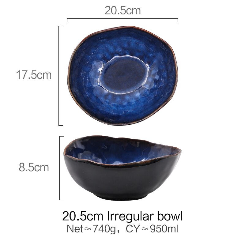 JAGENCN European Porcelain Blue Glaze Dish Bowl Creative Dishes Set Noodle Bowl Irregular Fruit Salad Bowl Irregular Tableware - Amazhona 