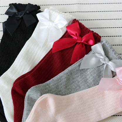 Princess Baby Kids Socks Girls Big Bow Knee High Long Soft Cotton Lace Baby Socks Christmas Winter Non-slip 100% Cotton Socks - Amazhona 