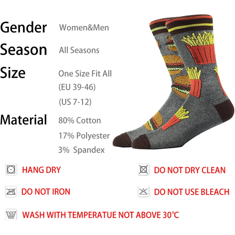 High Quality Combed Cotton Socks Food Pattern Long Tube Funny Happy Men Socks Colorful Novelty Skateboard Crew Casual Crazy Sock - Amazhona 